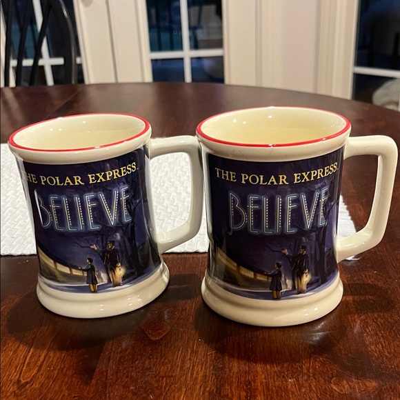 Polar Express Believe Ceramic Mugs - Cream and Blue. Bundle - Picture 1 of 6
